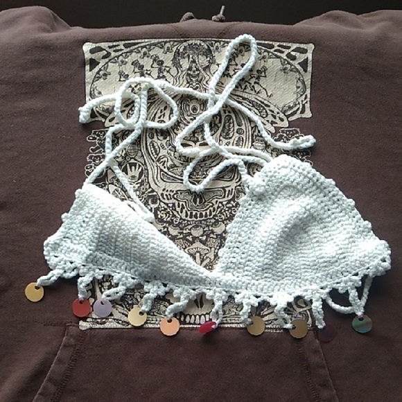 Other - White Crochet Bikini Top with Sequin Details